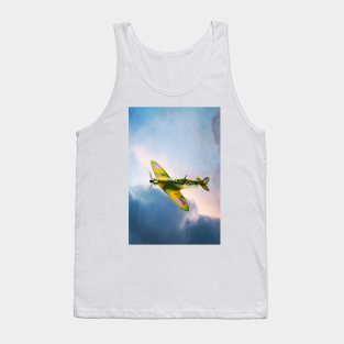 A spitfire in the style of 1960s model airplane box art Tank Top